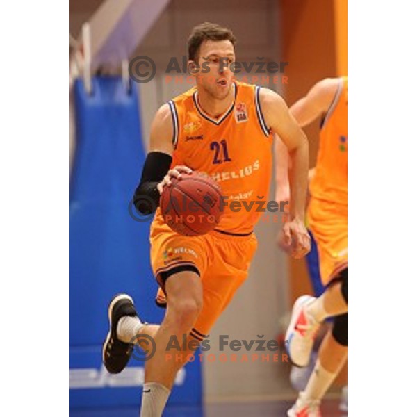 Blaz Mahkovic in action during 1.SKL basketball match between Helios Suns and Sencur GGD in Domzale Sports Hall, Slovenia on October 5, 2019