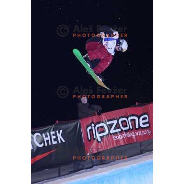 Brendan Davis (CAN) at Nokia Snowboard FIS World Cup Half pipe final in Calgary, Alberta, Canada on February 29th 2008. Photo by Ales Fevzer 