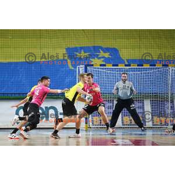 action during 1.NLB league handball match between Celje Pivovarna Lasko and Gorenje Velenje in Arena Zlatorog, Celje, Slovenia on October 9, 2019