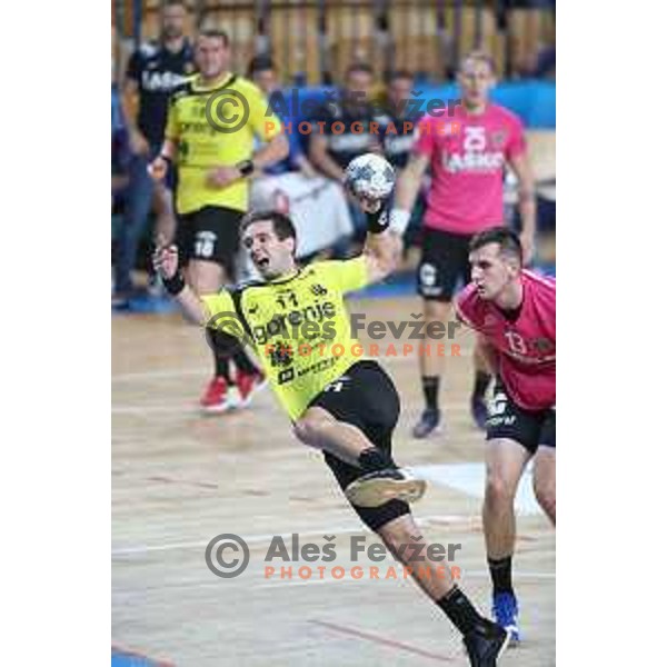 Vlado Matanovic in action during 1.NLB league handball match between Celje Pivovarna Lasko and Gorenje Velenje in Arena Zlatorog, Celje, Slovenia on October 9, 2019