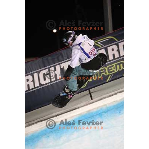Sophie Rodriguez (FRA) at Nokia Snowboard FIS World Cup Half pipe final in Calgary, Alberta, Canada on February 29th 2008. Photo by Ales Fevzer 