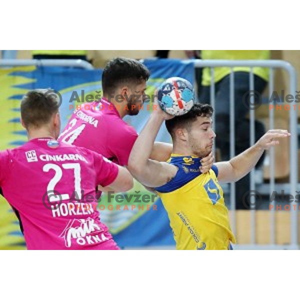 Domen Stopar in action during 1.NLB league handball match between Koper and Celje Pivovarna Lasko in Bonifika Hall, Koper, Slovenia on October 16, 2019