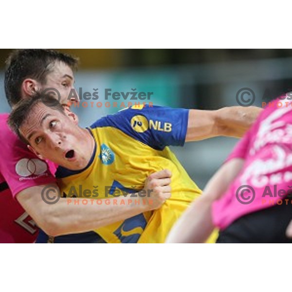 Jaka Avsec in action during 1.NLB league handball match between Koper and Celje Pivovarna Lasko in Bonifika Hall, Koper, Slovenia on October 16, 2019