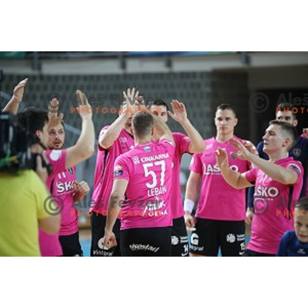 Gal Marguc and Patrik Leban in action during 1.NLB league handball match between Koper and Celje Pivovarna Lasko in Bonifika Hall, Koper, Slovenia on October 16, 2019