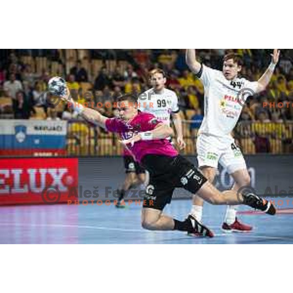 Vid Poteko in action during Velux EHF Champions League 2019/20 handball match between Celje Pivovarna Lasko and Elverum in Zlatorog Arena, Celje, Slovenia on October 20, 2019