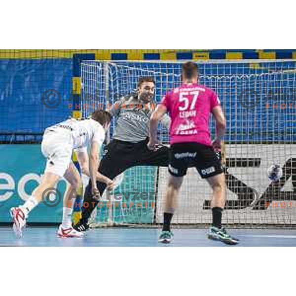 Klemen Ferlin in action during Velux EHF Champions League 2019/20 handball match between Celje Pivovarna Lasko and Elverum in Zlatorog Arena, Celje, Slovenia on October 20, 2019
