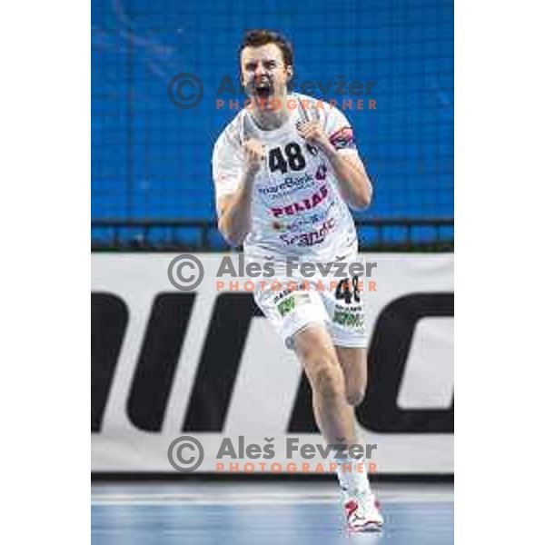 in action during Velux EHF Champions League 2019/20 handball match between Celje Pivovarna Lasko and Elverum in Zlatorog Arena, Celje, Slovenia on October 20, 2019