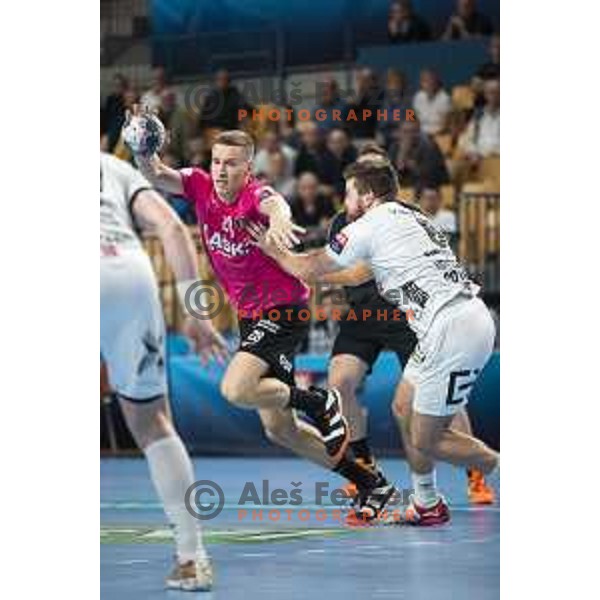 Jan Grebenc in action during Velux EHF Champions League 2019/20 handball match between Celje Pivovarna Lasko and Elverum in Zlatorog Arena, Celje, Slovenia on October 20, 2019