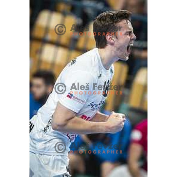 in action during Velux EHF Champions League 2019/20 handball match between Celje Pivovarna Lasko and Elverum in Zlatorog Arena, Celje, Slovenia on October 20, 2019