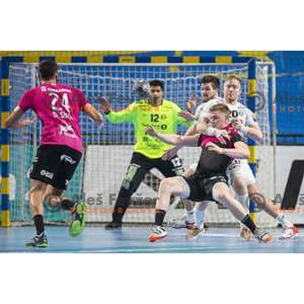 in action during Velux EHF Champions League 2019/20 handball match between Celje Pivovarna Lasko and Elverum in Zlatorog Arena, Celje, Slovenia on October 20, 2019