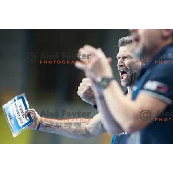 Tomaz Ocvirk, head coach of Celje PL in action during Velux EHF Champions League 2019/20 handball match between Celje Pivovarna Lasko and Elverum in Zlatorog Arena, Celje, Slovenia on October 20, 2019