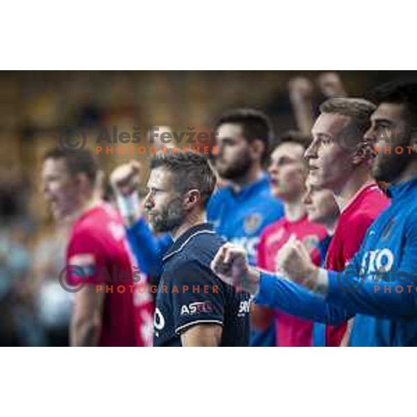 Tomaz Ocvirk, head coach of Celje PL in action during Velux EHF Champions League 2019/20 handball match between Celje Pivovarna Lasko and Elverum in Zlatorog Arena, Celje, Slovenia on October 20, 2019