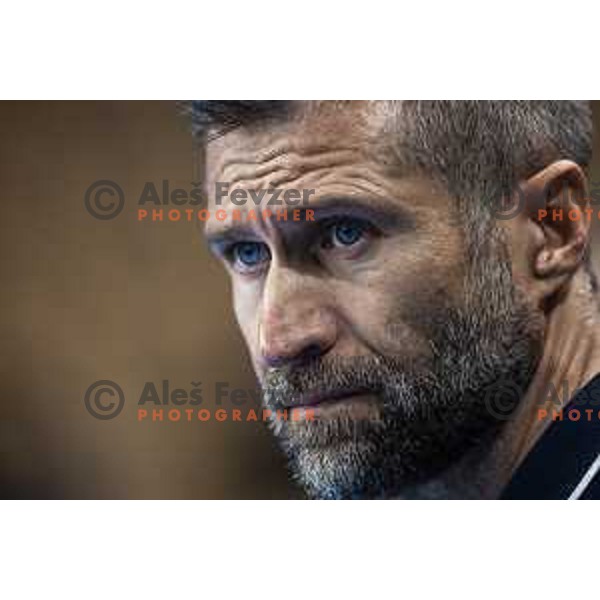 Tomaz Ocvirk, head coach of Celje PL in action during Velux EHF Champions League 2019/20 handball match between Celje Pivovarna Lasko and Elverum in Zlatorog Arena, Celje, Slovenia on October 20, 2019