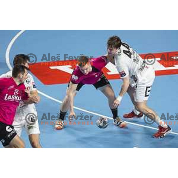 Kristjan Horzen in action during Velux EHF Champions League 2019/20 handball match between Celje Pivovarna Lasko and Elverum in Zlatorog Arena, Celje, Slovenia on October 20, 2019
