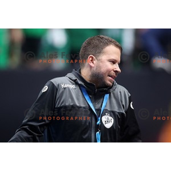 Uros Bregar, head coach of Krim Mercator during EHF Women\'s Champions League handball match between Krim Mercator and Gyori Audi ETO KC in Kodeljevo Hall, Ljubljana, Slovenia on October 19, 2019