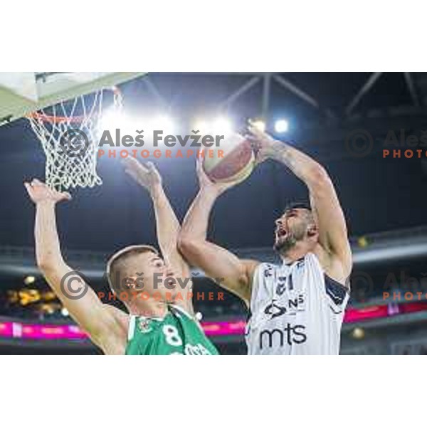 Edo Muric in action during ABA league regular season basketball match between Cedevita Olimpija and Partizan NIS in SRC Stozice, Ljubljana, Slovenia on October 26, 2019