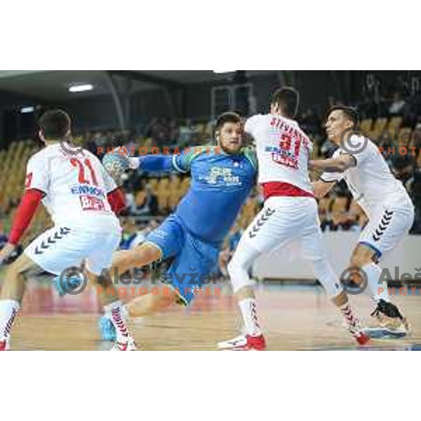Matic Suholeznik of Slovenia in action during preparatory handball match between team Slovenia and Serbia in Lukna, Maribor, Slovenia on October 27, 2019