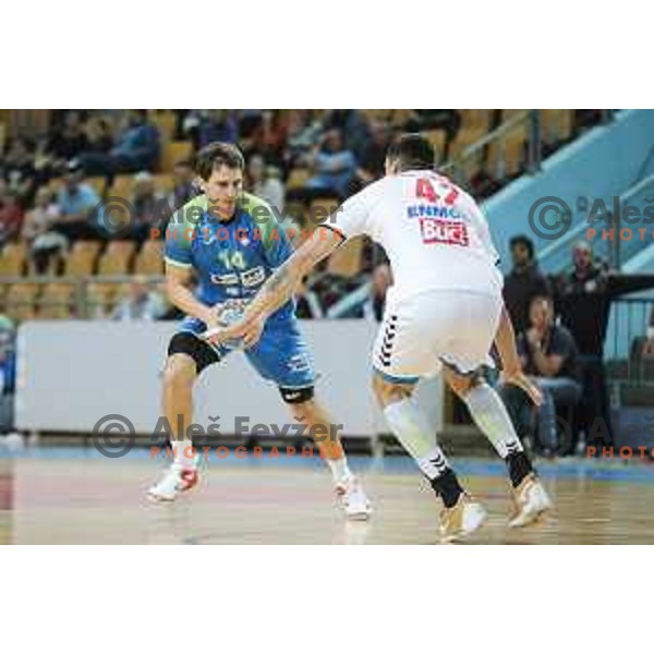 Sebastian Skube of Slovenia in action during preparatory handball match between team Slovenia and Serbia in Lukna, Maribor, Slovenia on October 27, 2019