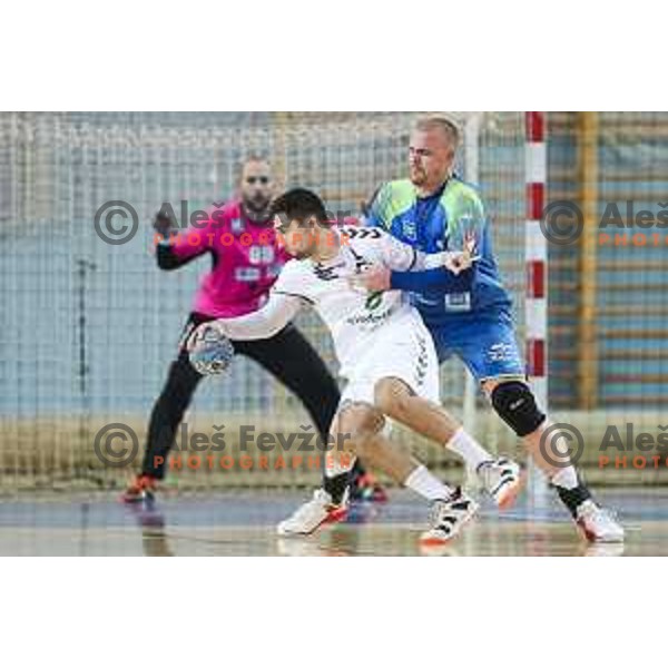 Matej Gaber of Slovenia in action during preparatory handball match between team Slovenia and Serbia in Lukna, Maribor, Slovenia on October 27, 2019