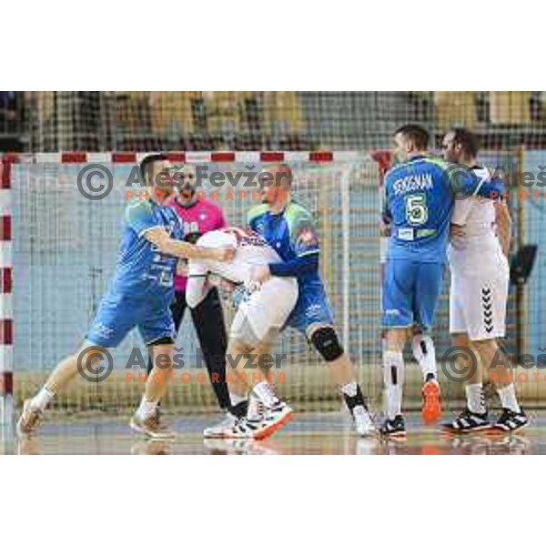 Matej Gaber of Slovenia in action during preparatory handball match between team Slovenia and Serbia in Lukna, Maribor, Slovenia on October 27, 2019