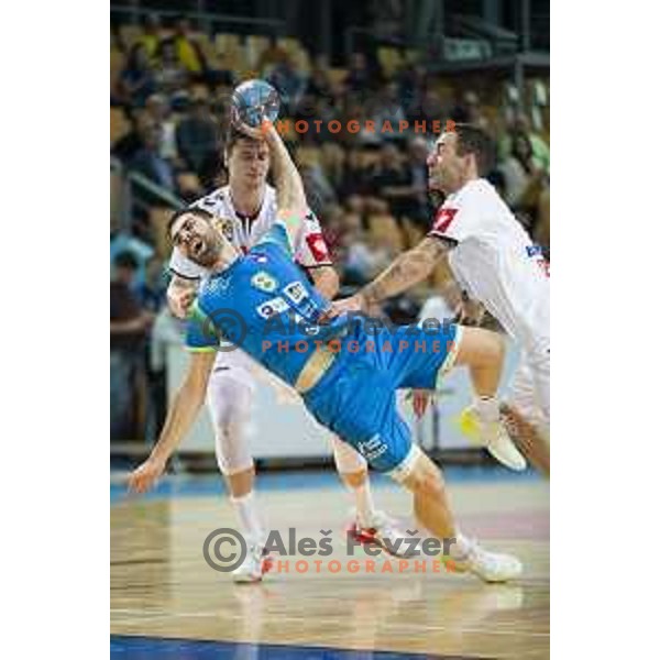 Blaz Janc of Slovenia in action during preparatory handball match between team Slovenia and Serbia in Lukna, Maribor, Slovenia on October 27, 2019
