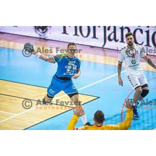 Tilen Kodrin of Slovenia in action during preparatory handball match between team Slovenia and Serbia in Lukna, Maribor, Slovenia on October 27, 2019