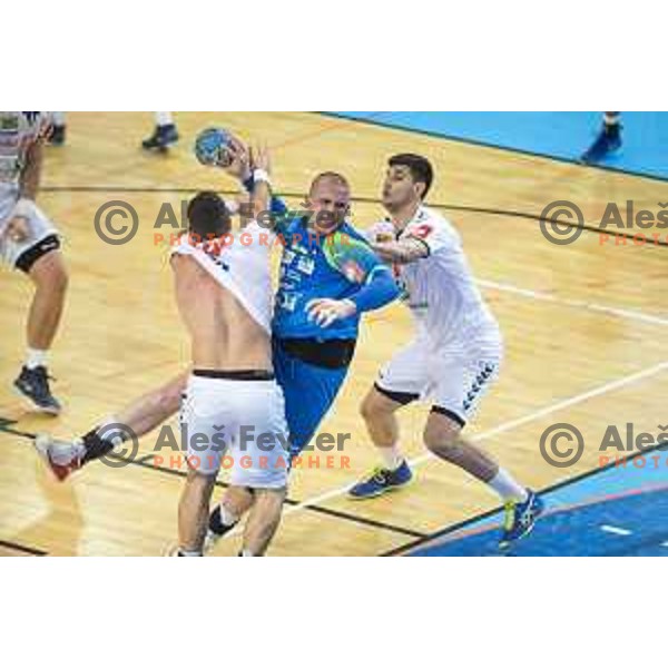 Matej Gaber of Slovenia in action during preparatory handball match between team Slovenia and Serbia in Lukna, Maribor, Slovenia on October 27, 2019
