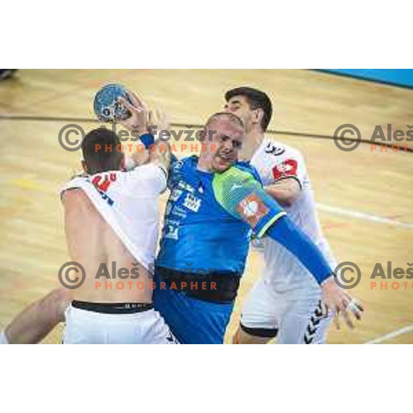 Matej Gaber of Slovenia in action during preparatory handball match between team Slovenia and Serbia in Lukna, Maribor, Slovenia on October 27, 2019