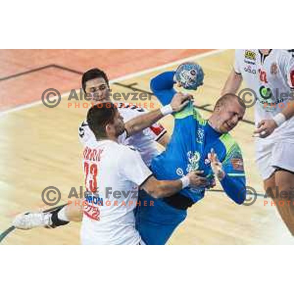 Matej Gaber of Slovenia in action during preparatory handball match between team Slovenia and Serbia in Lukna, Maribor, Slovenia on October 27, 2019