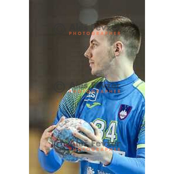 Rok Ovnicek of Slovenia in action during preparatory handball match between team Slovenia and Serbia in Lukna, Maribor, Slovenia on October 27, 2019