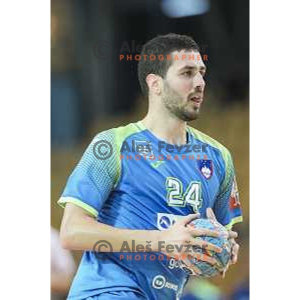 Mario Sostaric of Slovenia in action during preparatory handball match between team Slovenia and Serbia in Lukna, Maribor, Slovenia on October 27, 2019