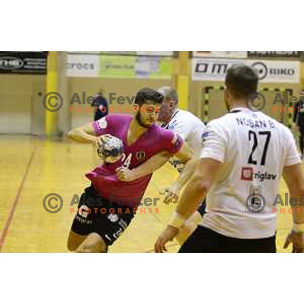 action during 1.NLB League handball match between Riko Ribnica and Celje Pivovarna Lasko in Ribnica Sports Hall, Slovenia on October 30, 2019