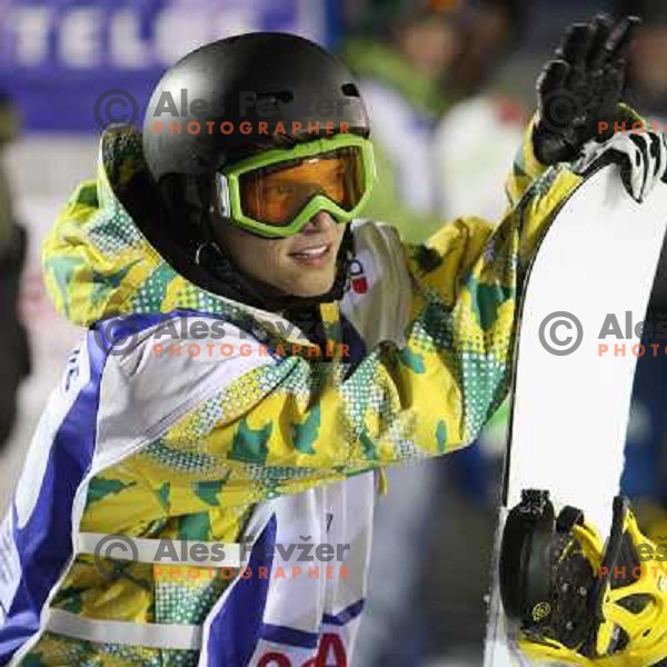 Jeff Batchelor (CAN) waiting for score at Nokia Snowboard FIS World Cup Half pipe final in Calgary, Alberta, Canada on February 29th 2008. Photo by Ales Fevzer 