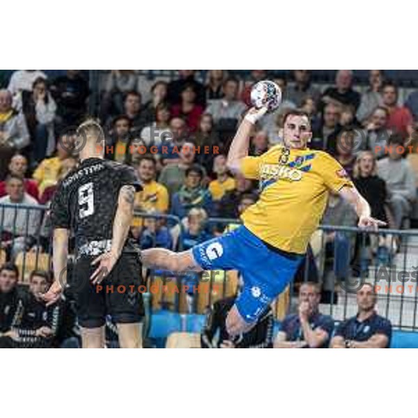 Josip Sarac in action during Velux EHF Champions League handball match between Celje Pivovarna Lasko and Zagreb in Zlatorog Hall, Celje, Slovenia on November 10, 2019