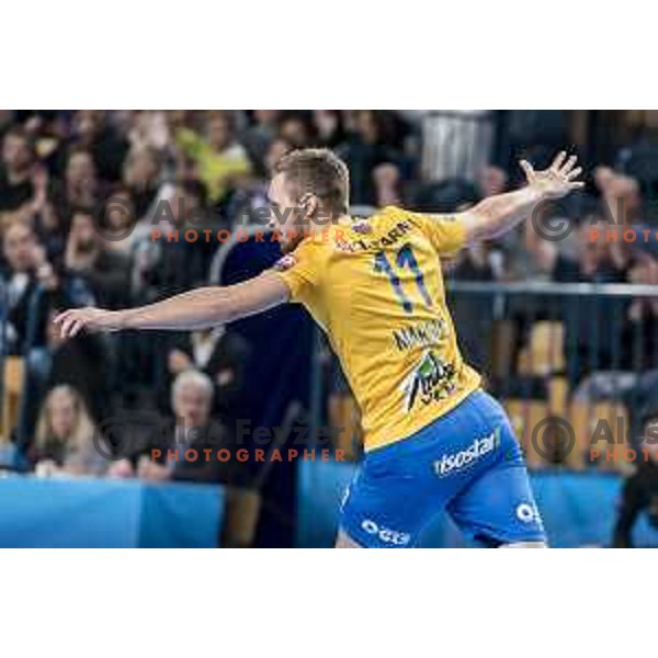 Gal Marguc in action during Velux EHF Champions League handball match between Celje Pivovarna Lasko and Zagreb in Zlatorog Hall, Celje, Slovenia on November 10, 2019