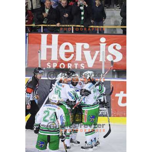 Rafaele Intranuovo, Brendan Yarema and Todd Elik at EBEL league fourth game of Semi-final of Ebel league, ZM Olimpija - Blackwings LINZ, Tivoli, Ljubljana 