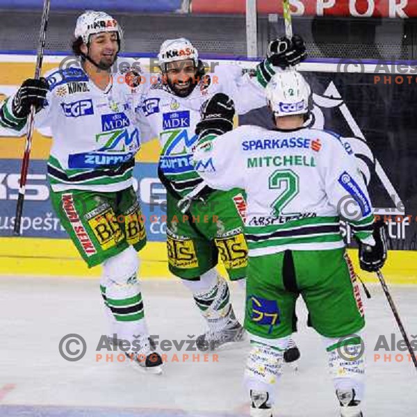 Rafaele Intranuovo, Brendan Yarema and Kevin Mitchell at EBEL league fourth game of Semi-final of Ebel league, ZM Olimpija - Blackwings LINZ, Tivoli, Ljubljana 