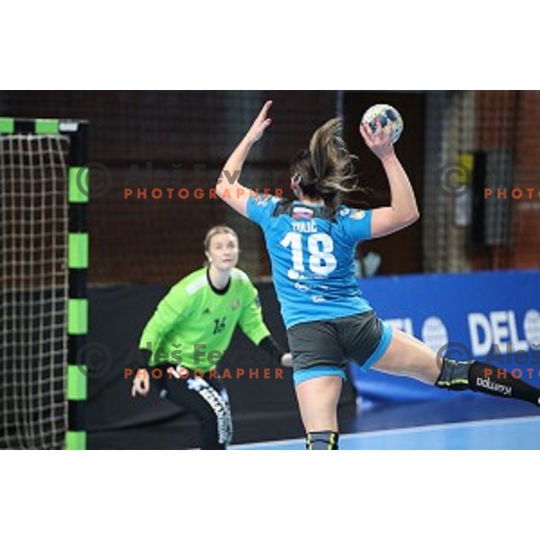Nina Zulic of Krim Mercator during EHF Women\'s Champions League handball match between Krim Mercator and Savehof in Kodeljevo Hall, Ljubljana, Slovenia on November 17, 2019