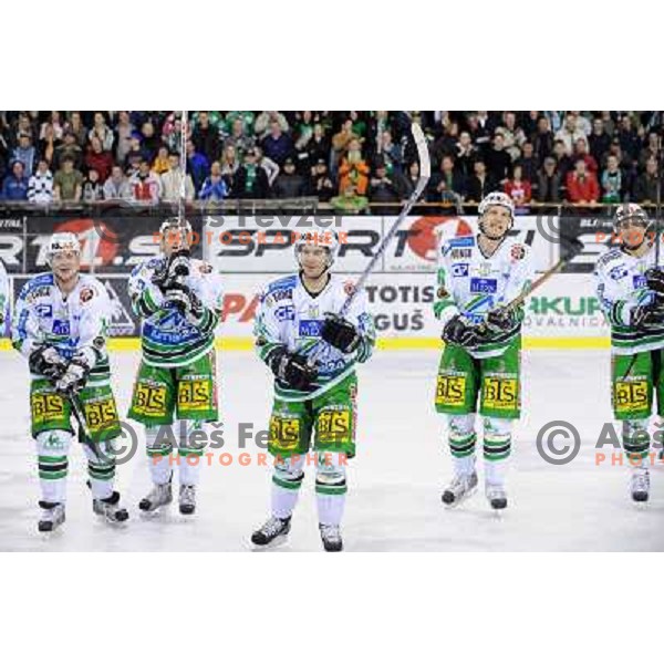 Ales Music, Brian Felsner, Andrej Groznik, Egon Muric at EBEL league fourth game of Semi-final of Ebel league, ZM Olimpija - Blackwings LINZ, Tivoli, Ljubljana 