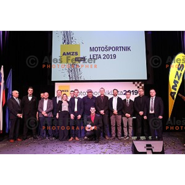Honda team members and Tim Gajser, MXGP World Champion with Trophy for Best Moto sportsman of the year 2019 in Slovenia during Awards Gala in Ljubljana on November 22, 2019
