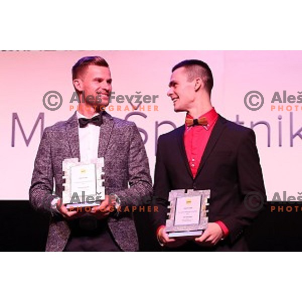 Matej Zagar and Tim Gajser, MXGP World Champion with trophy for best Moto sportsman of the year 2019 in Slovenia on November 22, 2019