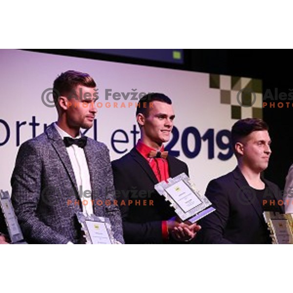 Matej Zagar and Tim Gajser, MXGP World Champion with trophy for best Moto sportsman of the year 2019 in Slovenia on November 22, 2019