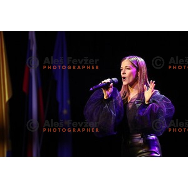 Singer Nina Puslar performs during Best Moto sportsman of the year 2019 in Slovenia Awards in Ljubljana on November 22, 2019