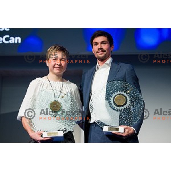 Tanja Zakelj and Primoz Roglic during Night of the Cycling stars 2019 at Ljubljana Castle, Ljubljana, Slovenia on November 26, 2019