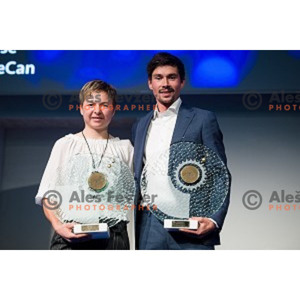Tanja Zakelj and Primoz Roglic during Night of the Cycling stars 2019 at Ljubljana Castle, Ljubljana, Slovenia on November 26, 2019