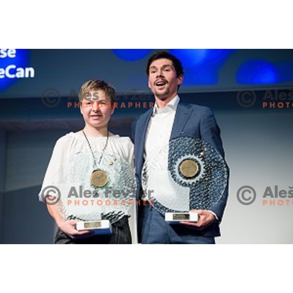 Tanja Zakelj and Primoz Roglic during Night of the Cycling stars 2019 at Ljubljana Castle, Ljubljana, Slovenia on November 26, 2019
