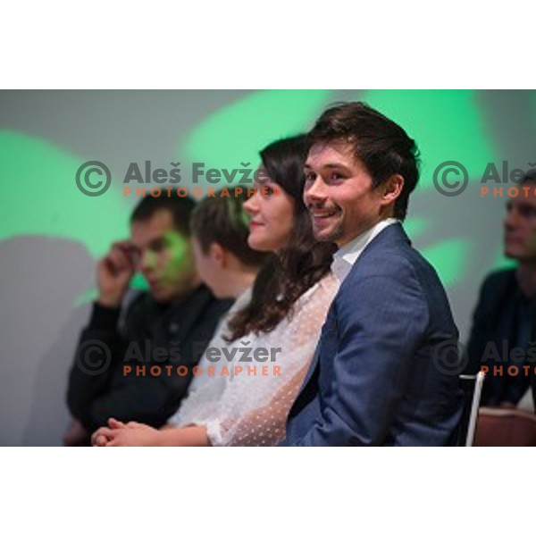 Primoz Roglic and his wife during Night of the Cycling stars 2019 at Ljubljana Castle, Ljubljana, Slovenia on November 26, 2019