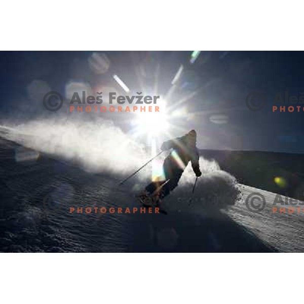 Perfect day in deep powder heli skiing with RK Heliski in Canadian Rockies and Purcell Mountains, starting from Panorama mountain village, British Columbia, Canada on 6th of March 2008. Photo by Ales Fevzer 