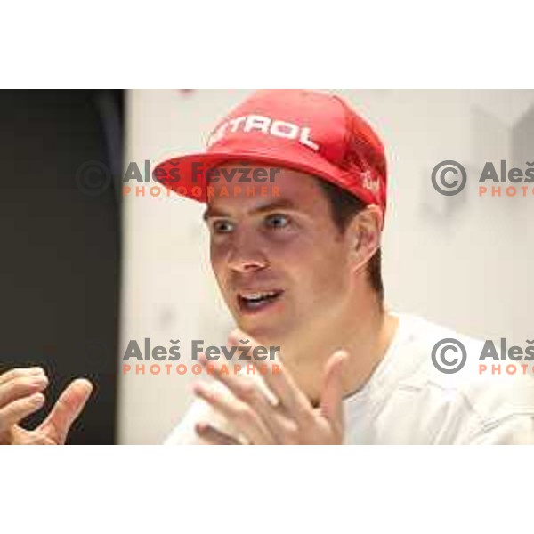 Zan Kosir, Olympic Snowboard medalist at Sochi 2014 and PyeongChang 2018 Winter Olympic games during press conference in Ljubljana, Slovenia on December 2, 2019