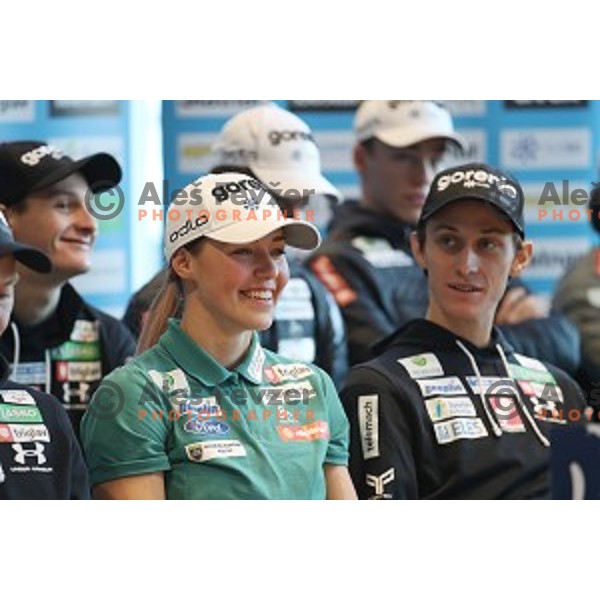 Anamarija Lampic and Peter Prevc of Slovenia Nordic Ski team during press conference in Ljubljana on December 3, 2019